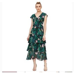 Ignite Evening Women Floral Surplice Neckline Tiered Layered Maxi Dress Size 12